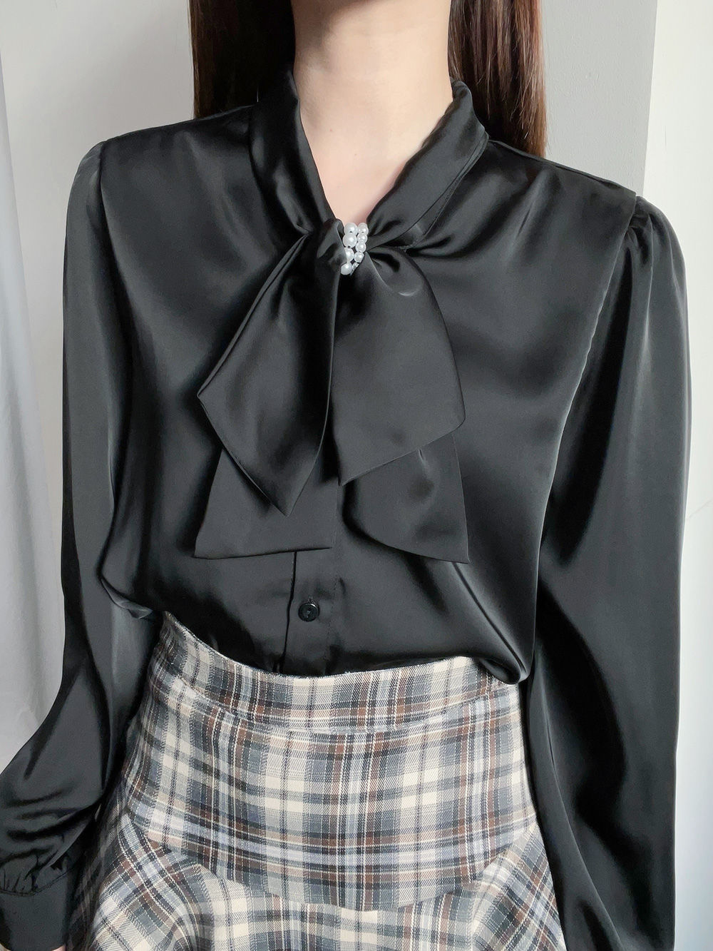 ボウタイ付サテンリボンオールシーズンブラウス | 詳細画像8