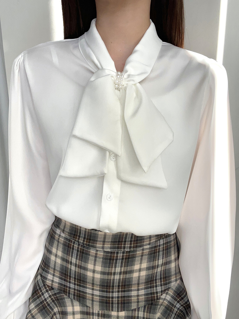 ボウタイ付サテンリボンオールシーズンブラウス | 詳細画像9