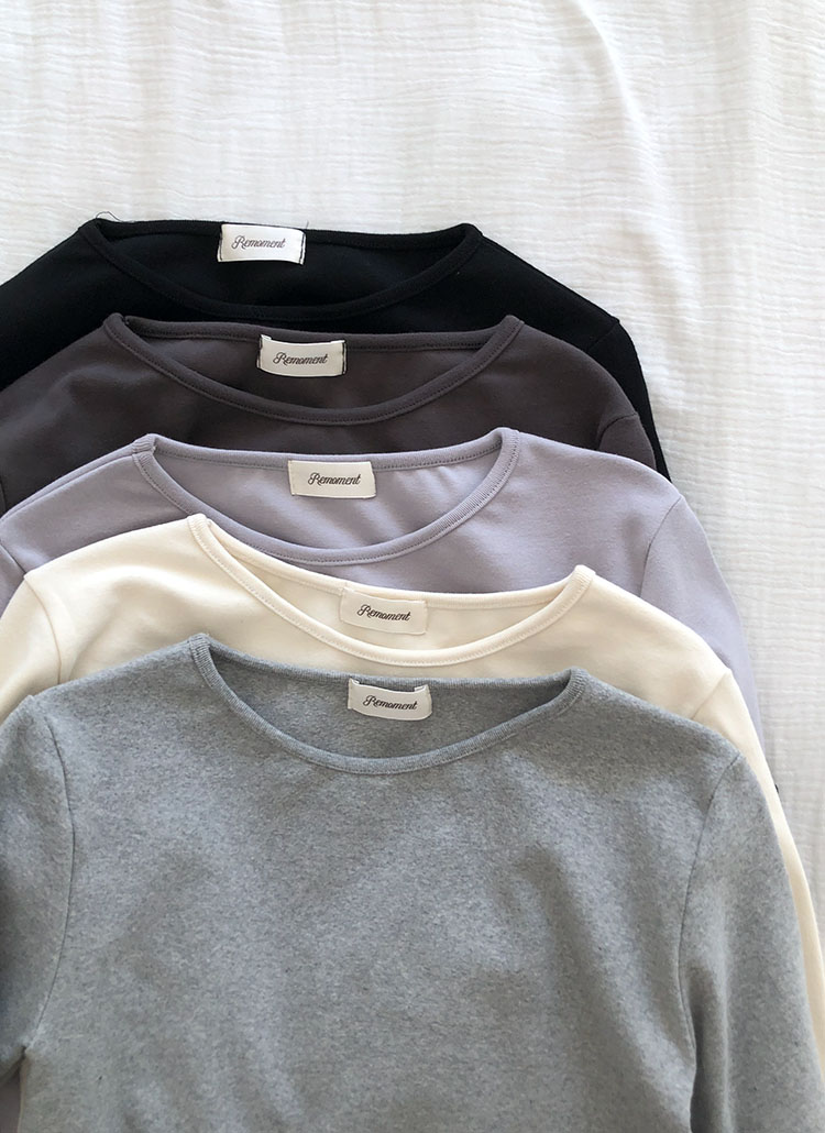 7分袖ラウンドネックスリム無地カラーTシャツ | レディース