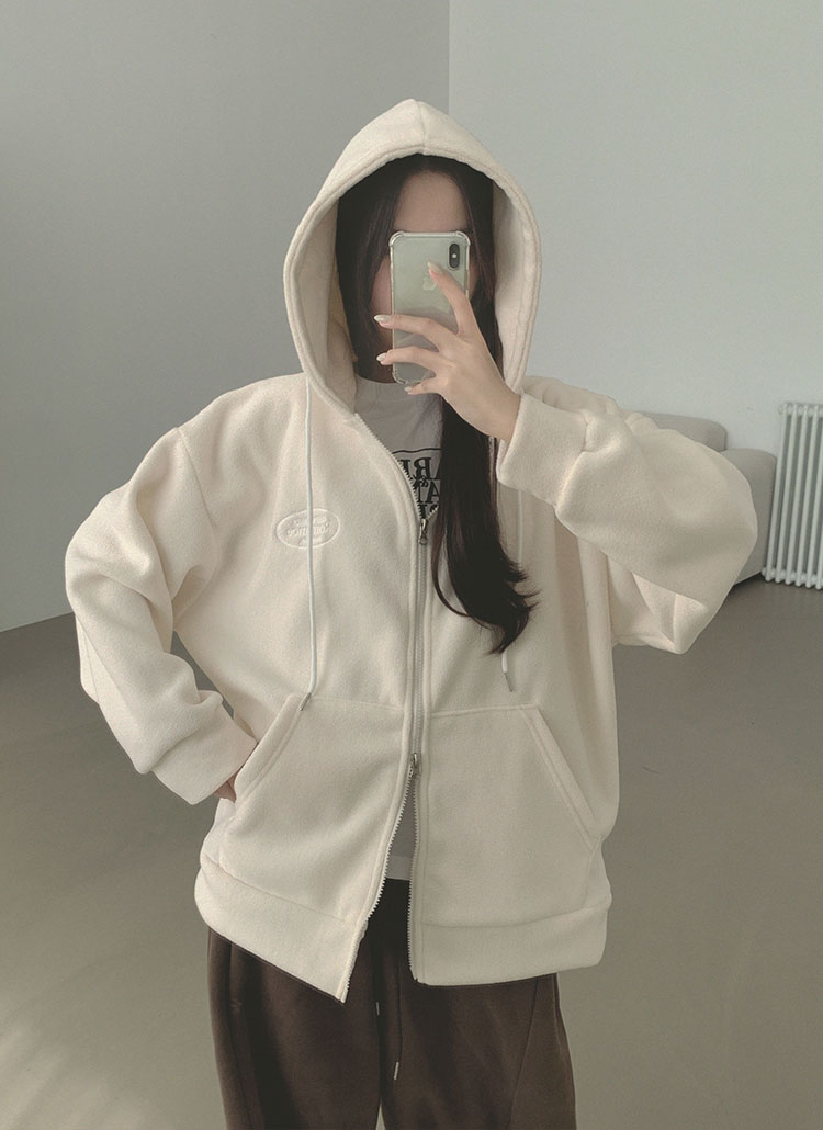 美品✨フォクシー ジップパーカー フーディ ストレッチ 羽織り ホワイト LL 両起毛フードダブルジップボクシールーズ長袖刺繍ジップパーカー