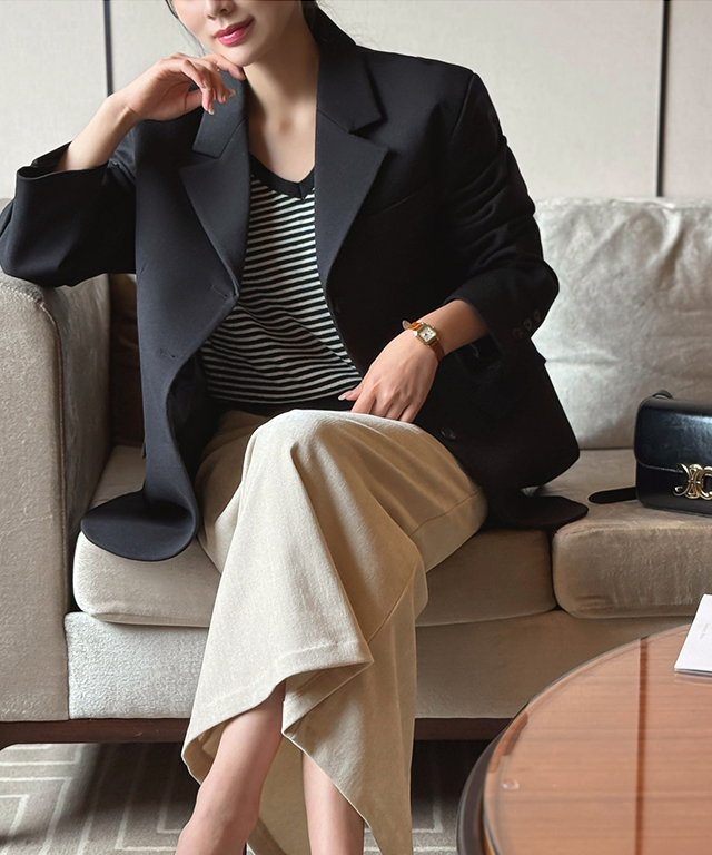 ウール混長袖カラーポケットボタンジャケット | レディース