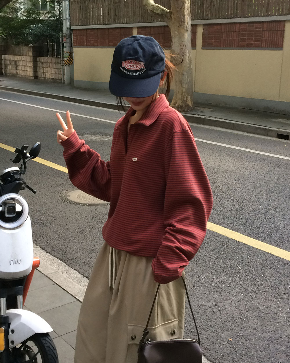 起毛裏地カラードローストリングボクシー長袖ボーダーTシャツ