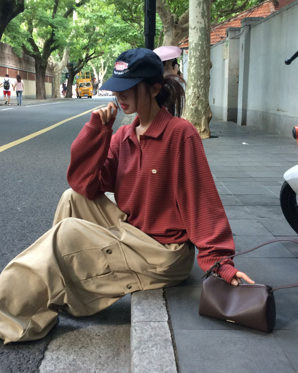 起毛裏地カラードローストリングボクシー長袖ボーダーTシャツ