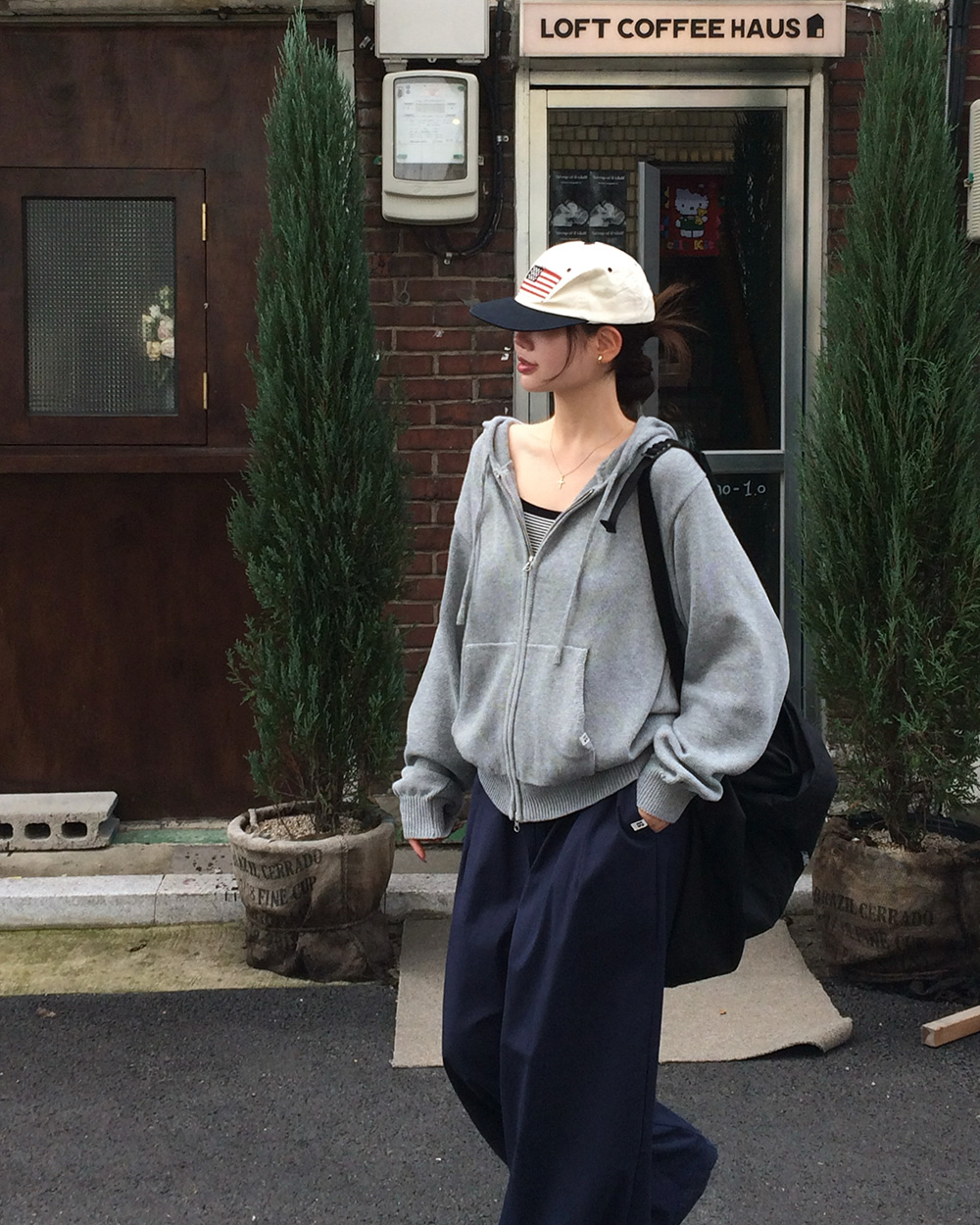 ニット長袖ルーズフードダブルジップジップパーカー | レディース