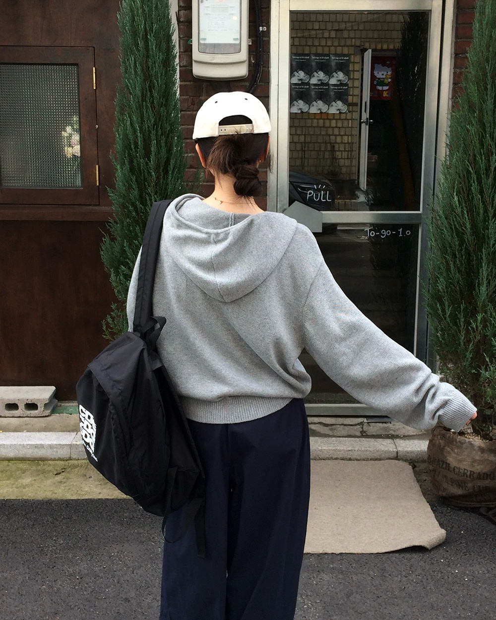 ニット長袖ルーズフードダブルジップジップパーカー | レディース