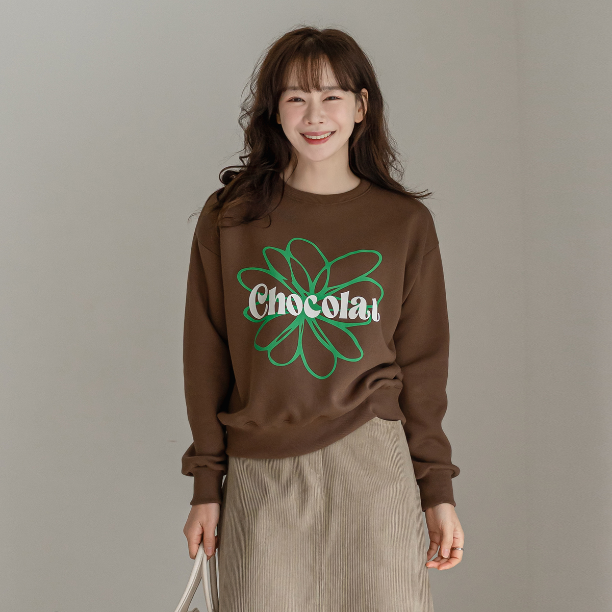 起毛裏地長袖ラウンドネックプリントスウェット | レディース