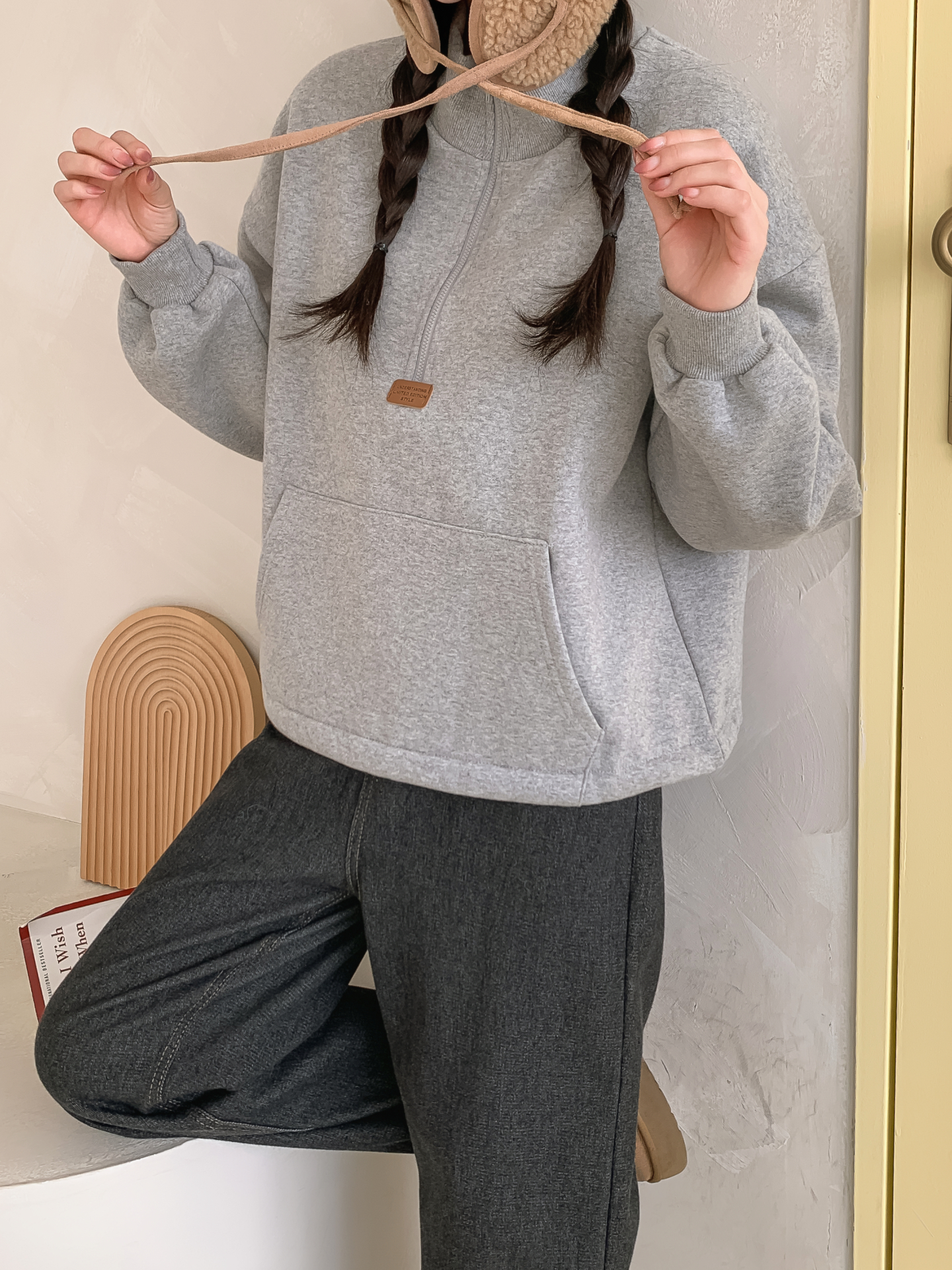 コットンジップアップハイネック長袖スウェット | 詳細画像11