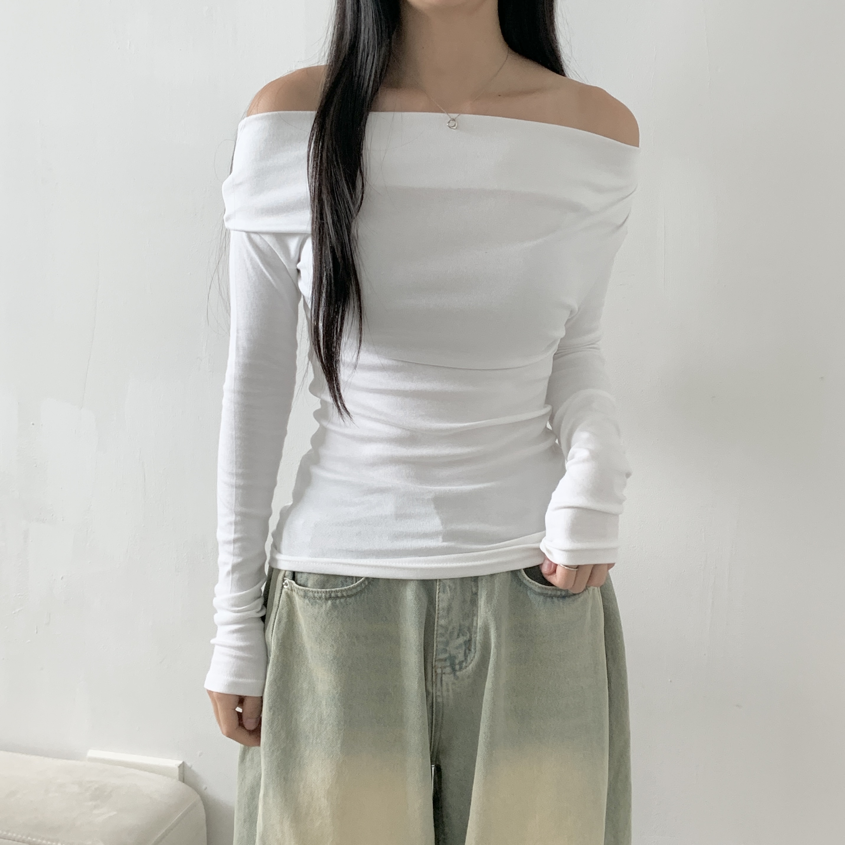 オフショルダー長袖無地Tシャツ | 詳細画像3