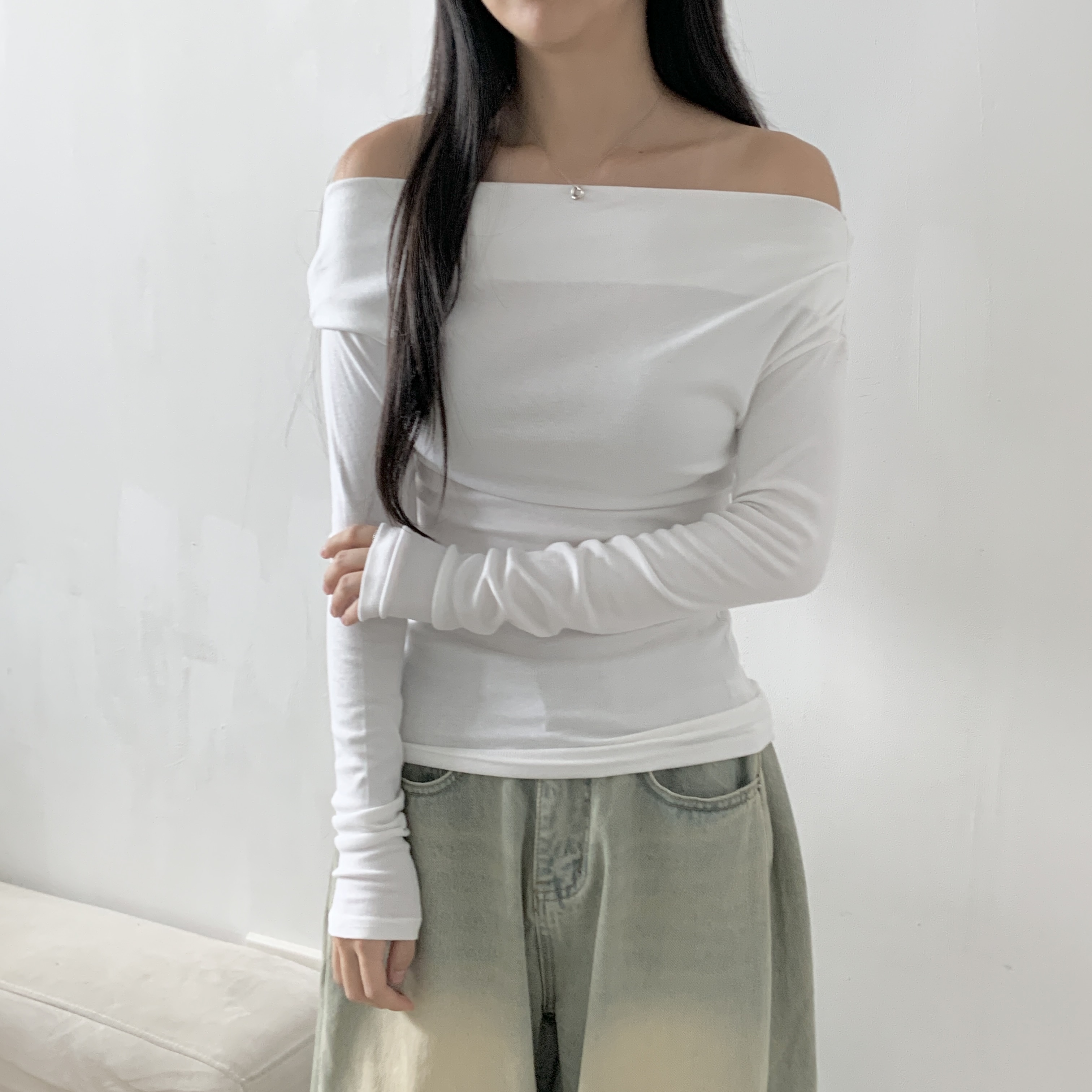 オフショルダー長袖無地Tシャツ | 詳細画像5