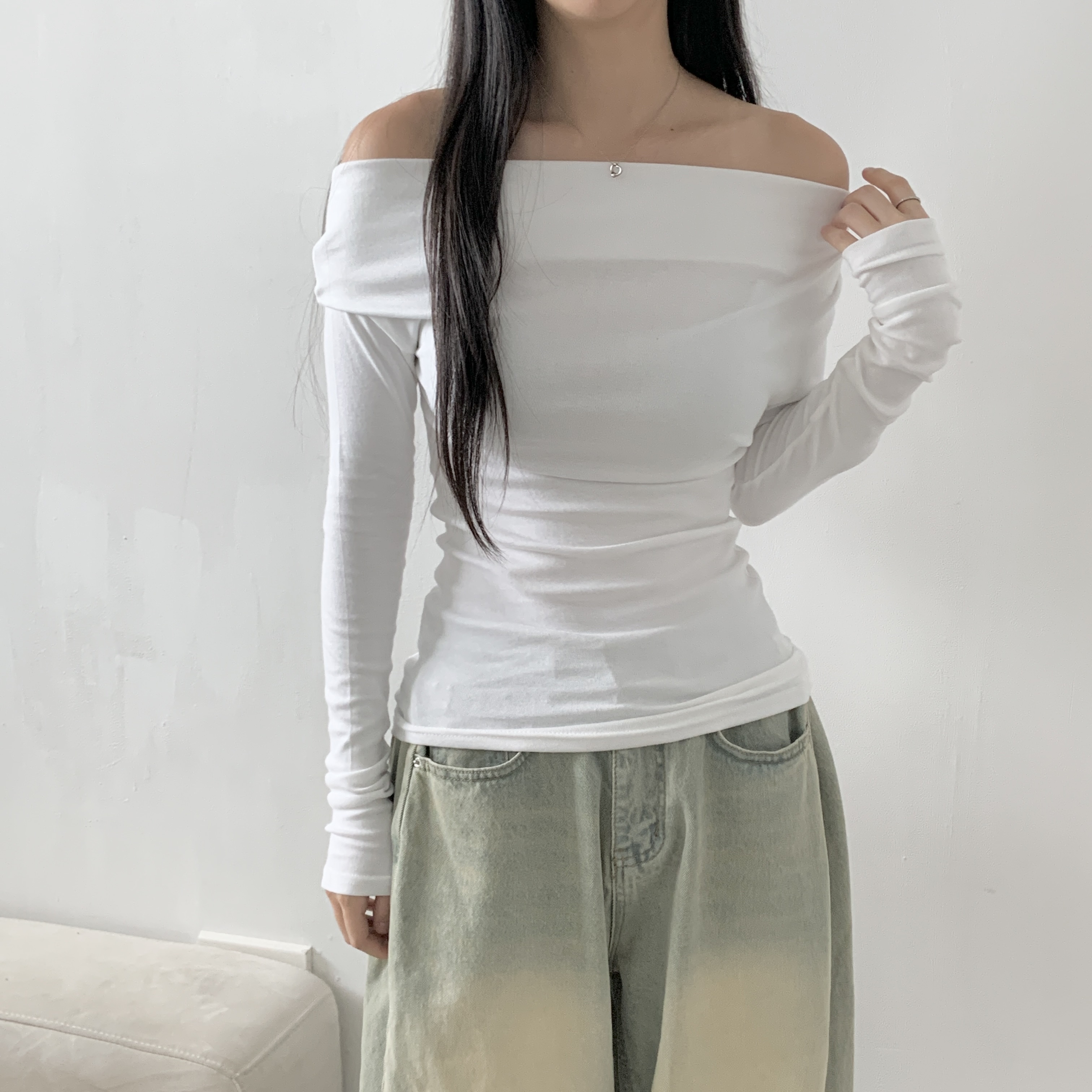 オフショルダー長袖無地Tシャツ | 詳細画像6