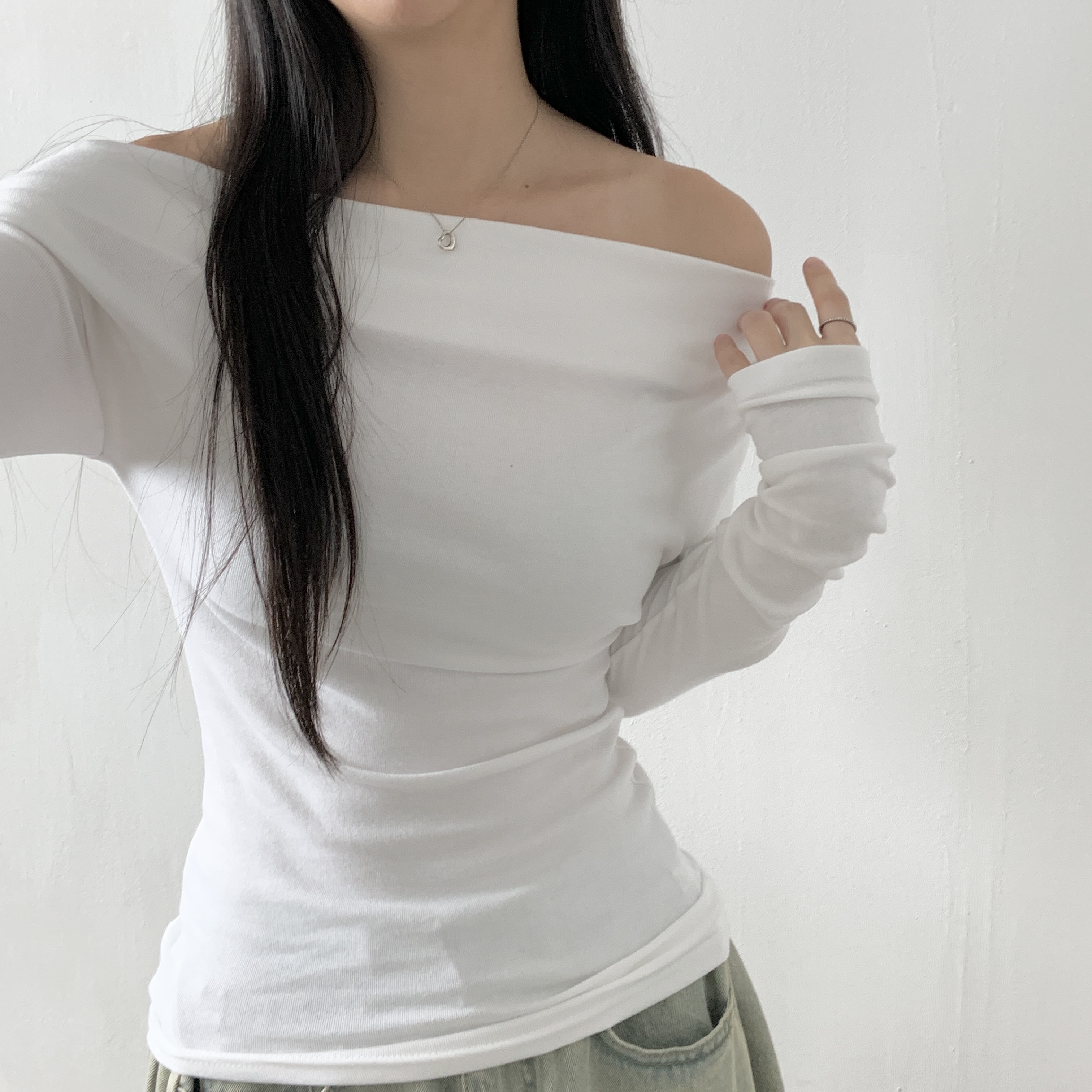 オフショルダー長袖無地Tシャツ | 詳細画像7