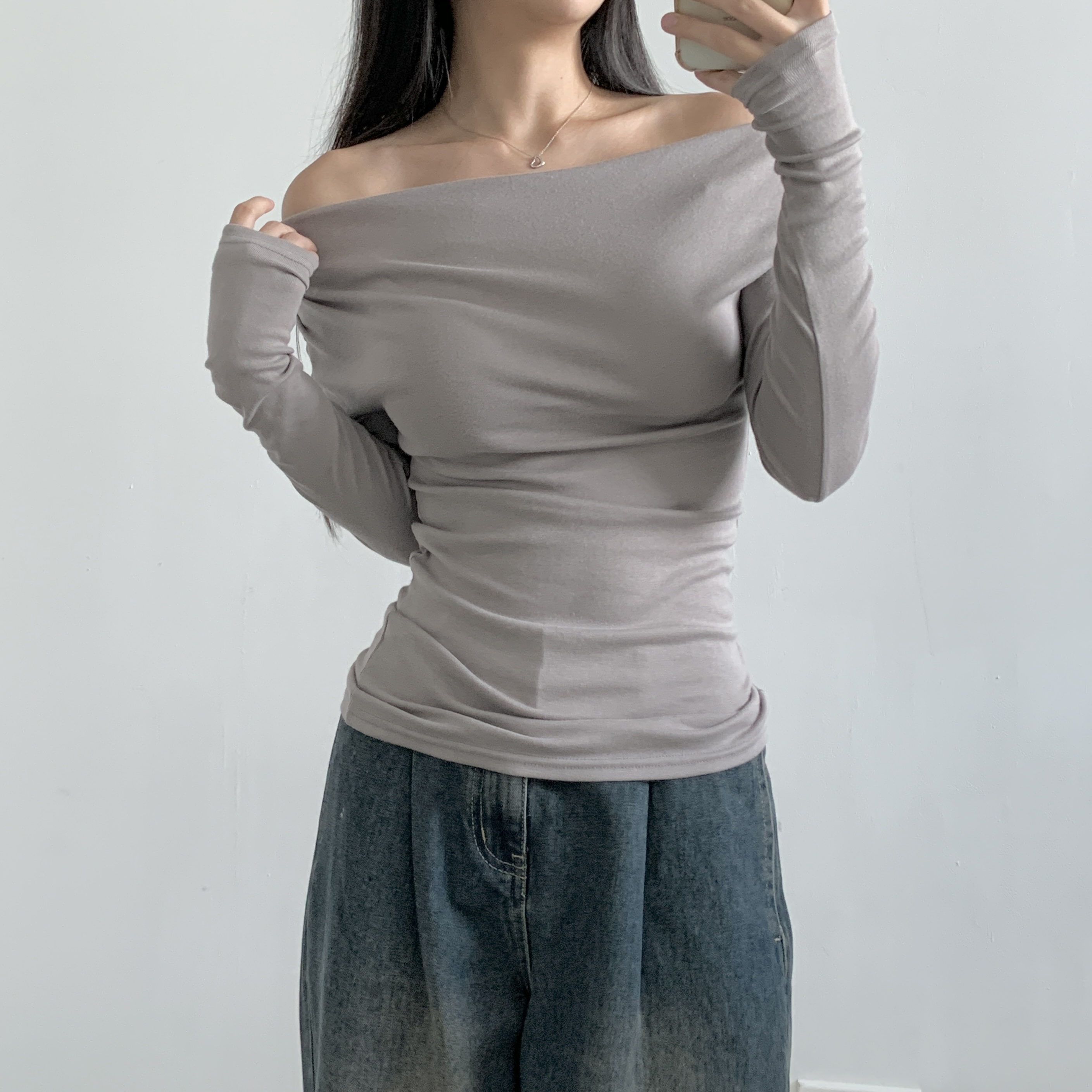 オフショルダー長袖無地Tシャツ | 詳細画像8