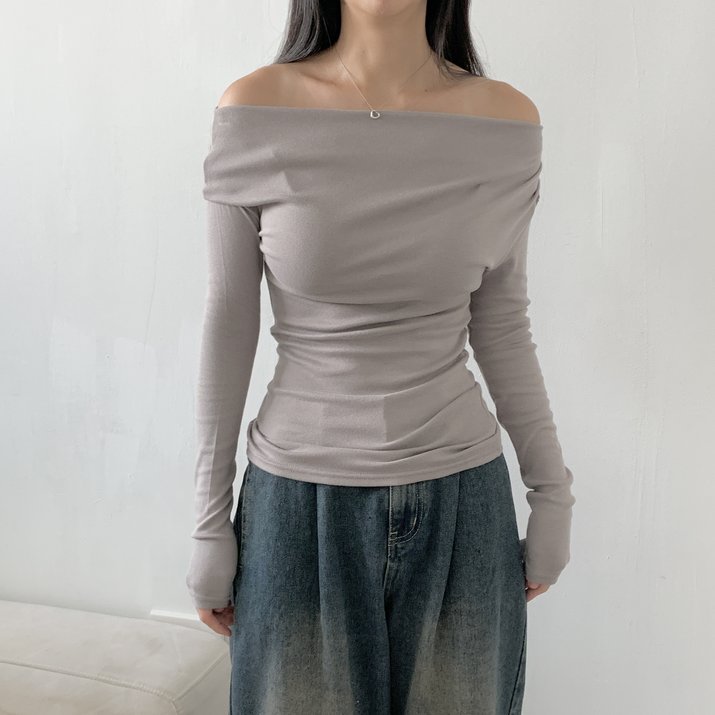 オフショルダー長袖無地Tシャツ | 詳細画像9