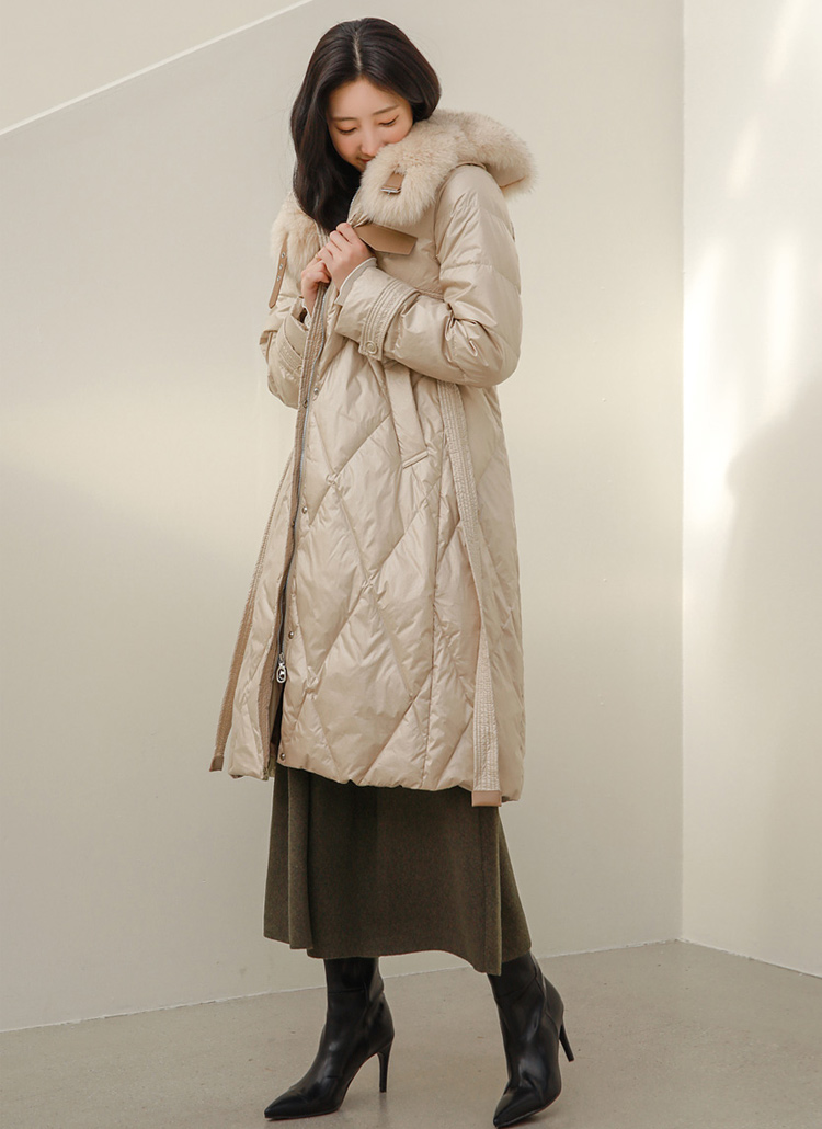 グースダウンキルティングストラップポケットダウンジャケット