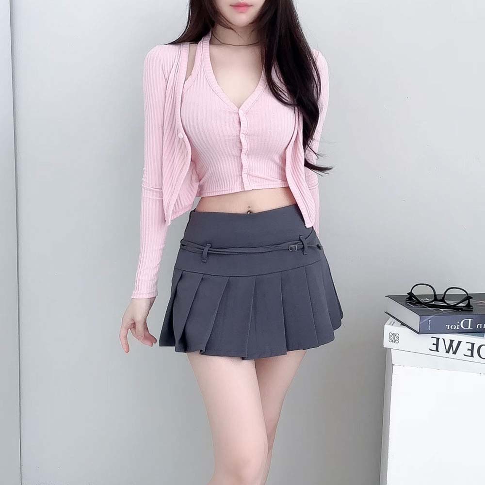 パンツ裏地プリーツドローストリングローライズスカート | レディース