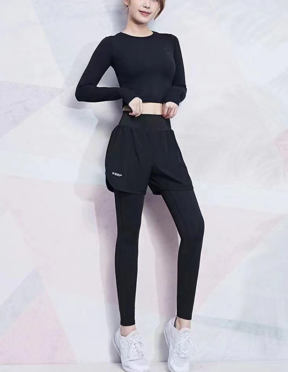 ストレッチポケットウエストゴムスリムレイヤード風ショートロングレギンススカートパンツ | 詳細画像3