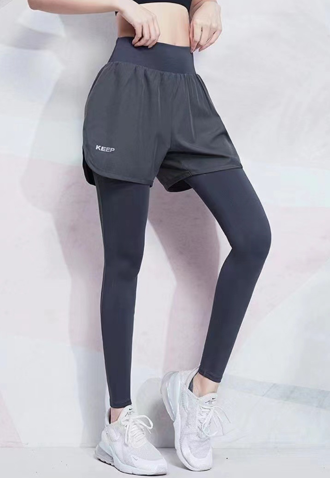 ストレッチポケットウエストゴムスリムレイヤード風ショートロングレギンススカートパンツ | 詳細画像4
