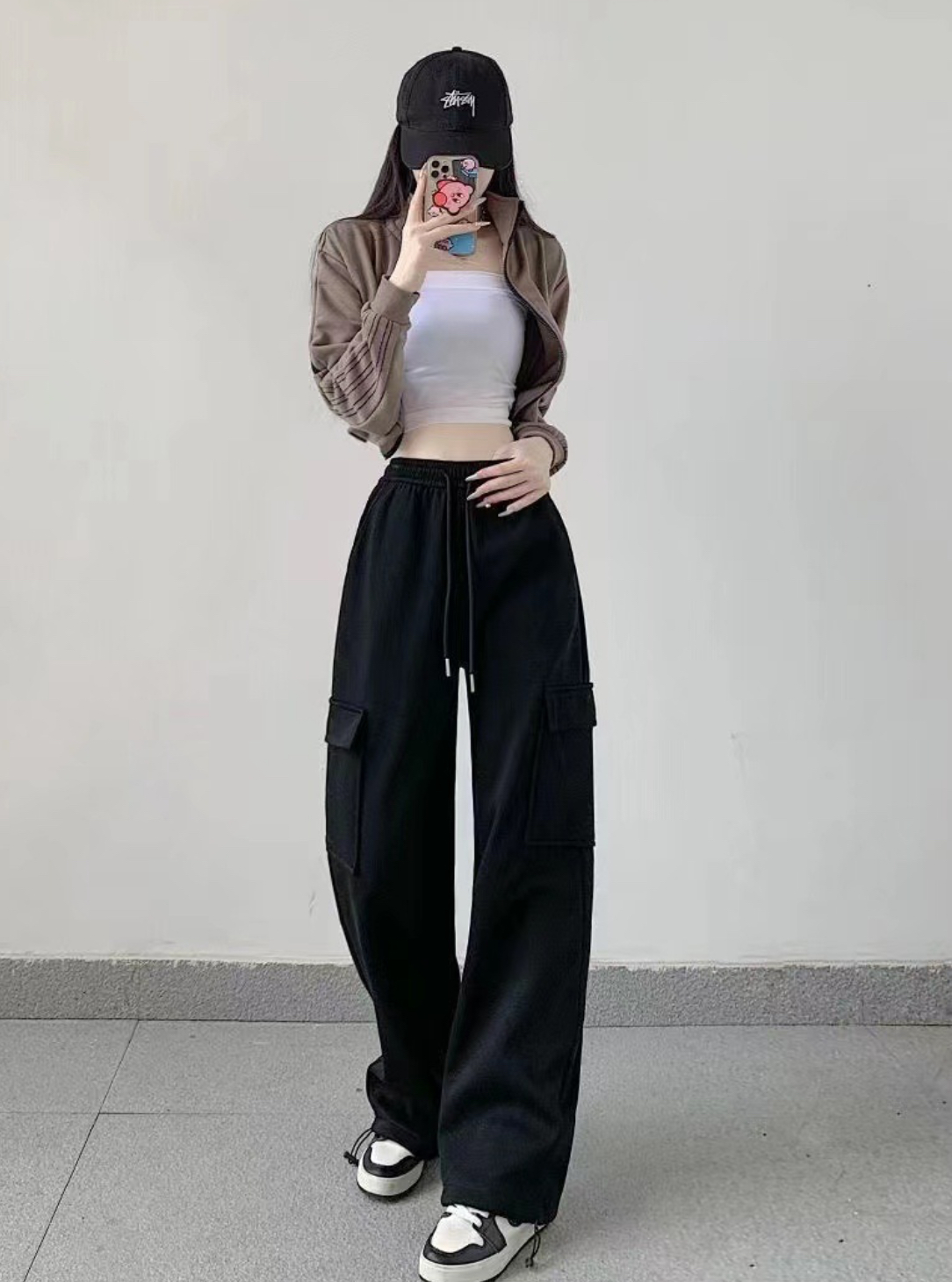 2WAYドローストリングウエストゴムカーゴロングジョガーパンツトレーニング | 詳細画像4