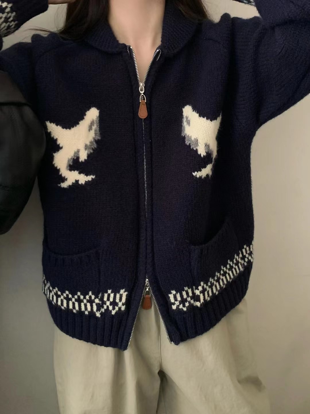 カラーダブルジップルーズ長袖カーディガン | 詳細画像2