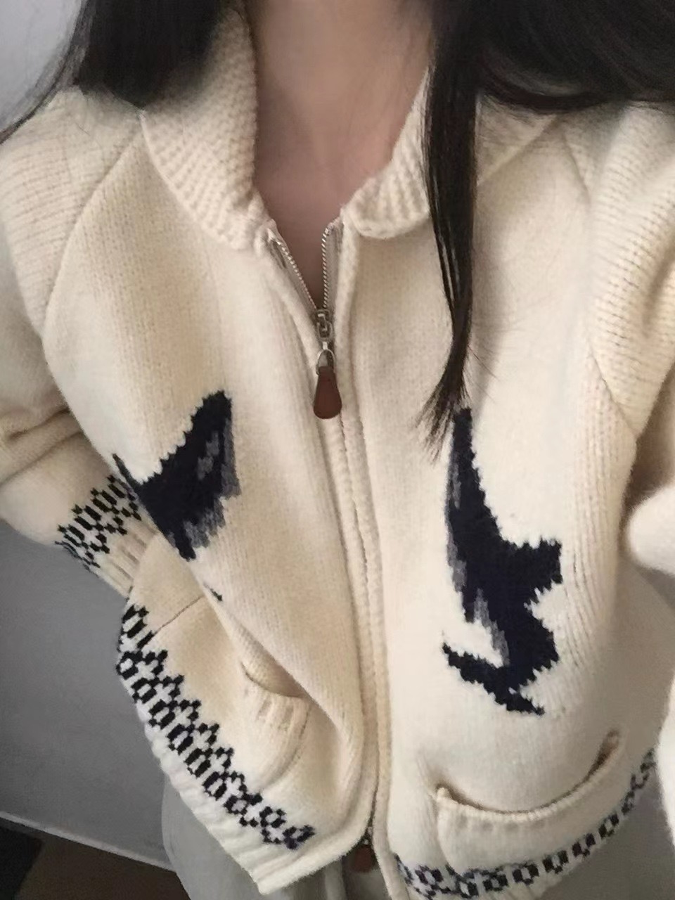 カラーダブルジップルーズ長袖カーディガン | 詳細画像5