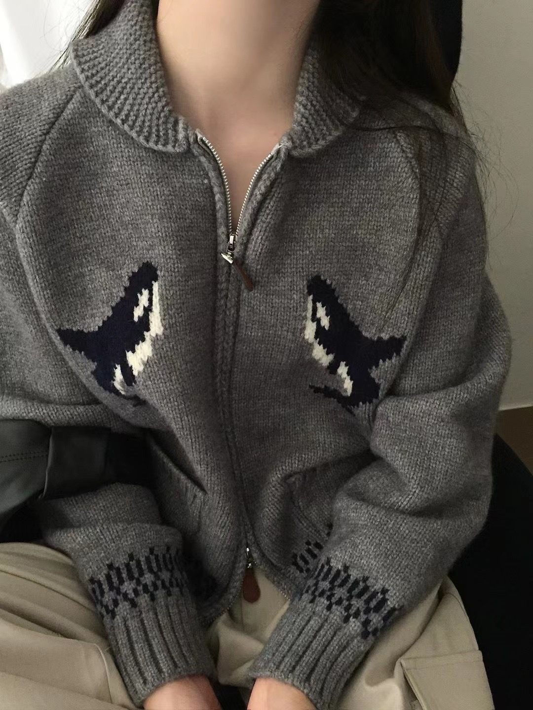 カラーダブルジップルーズ長袖カーディガン | 詳細画像11