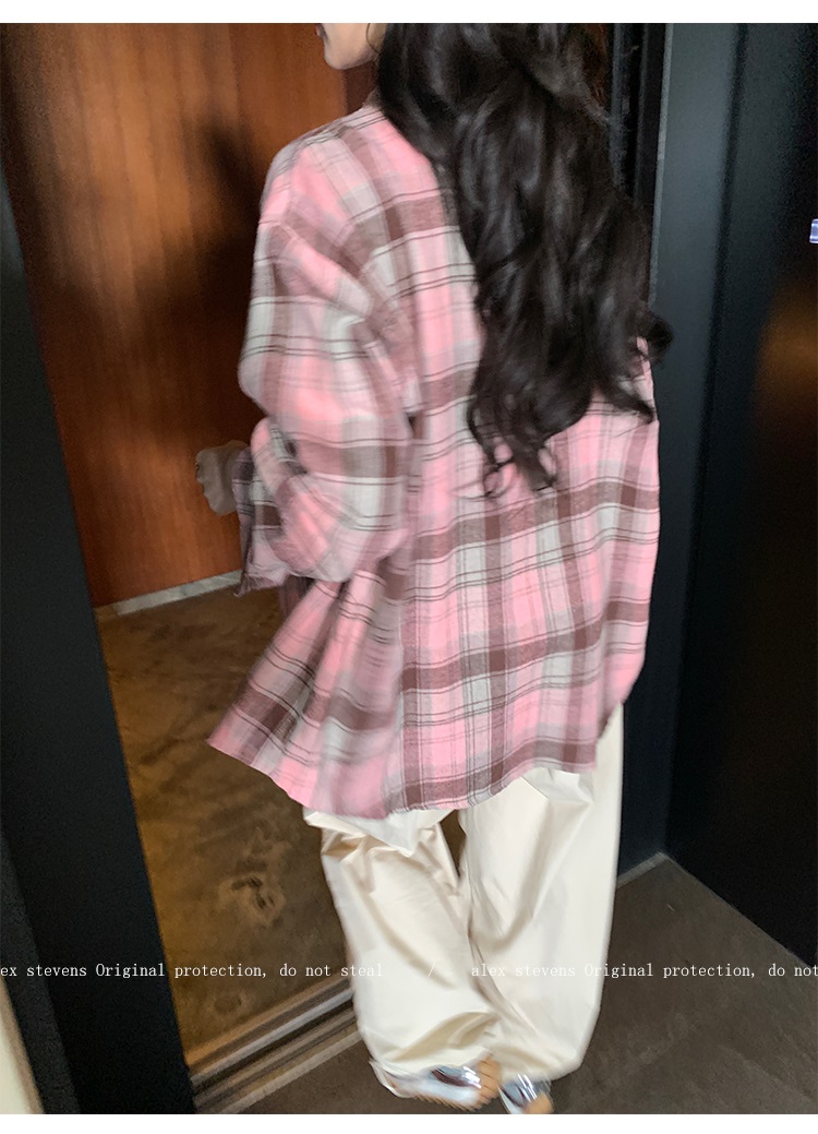 両起毛オーバーサイズボクシールーズ長袖チェックシャツ | 詳細画像5