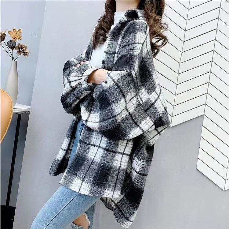 両起毛オーバーサイズボクシールーズ長袖チェックシャツ | 詳細画像8