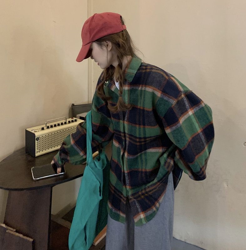 両起毛オーバーサイズボクシールーズ長袖チェックシャツ | 詳細画像14