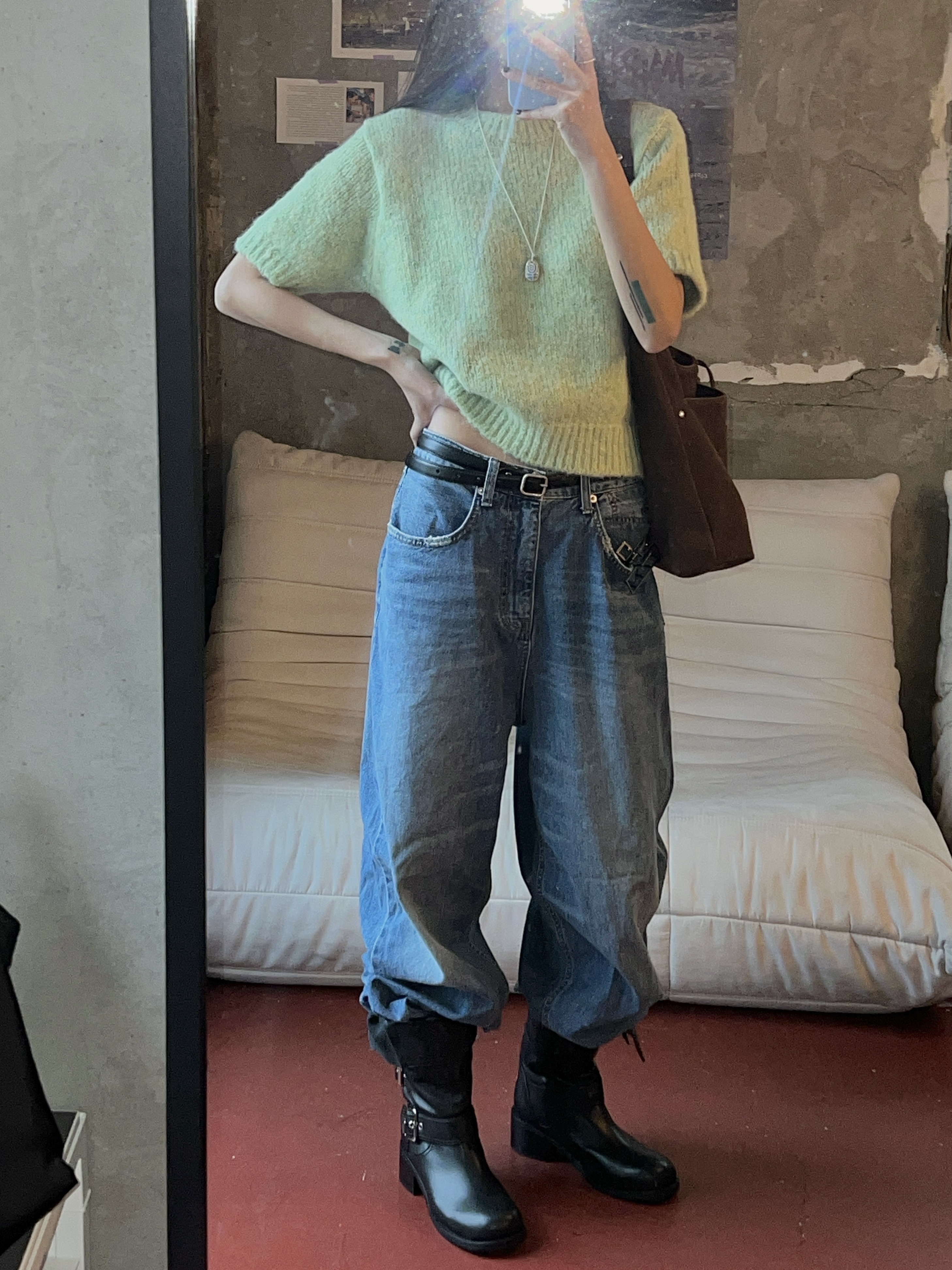 ウール混ラウンドネック半袖カラーニット | 詳細画像6