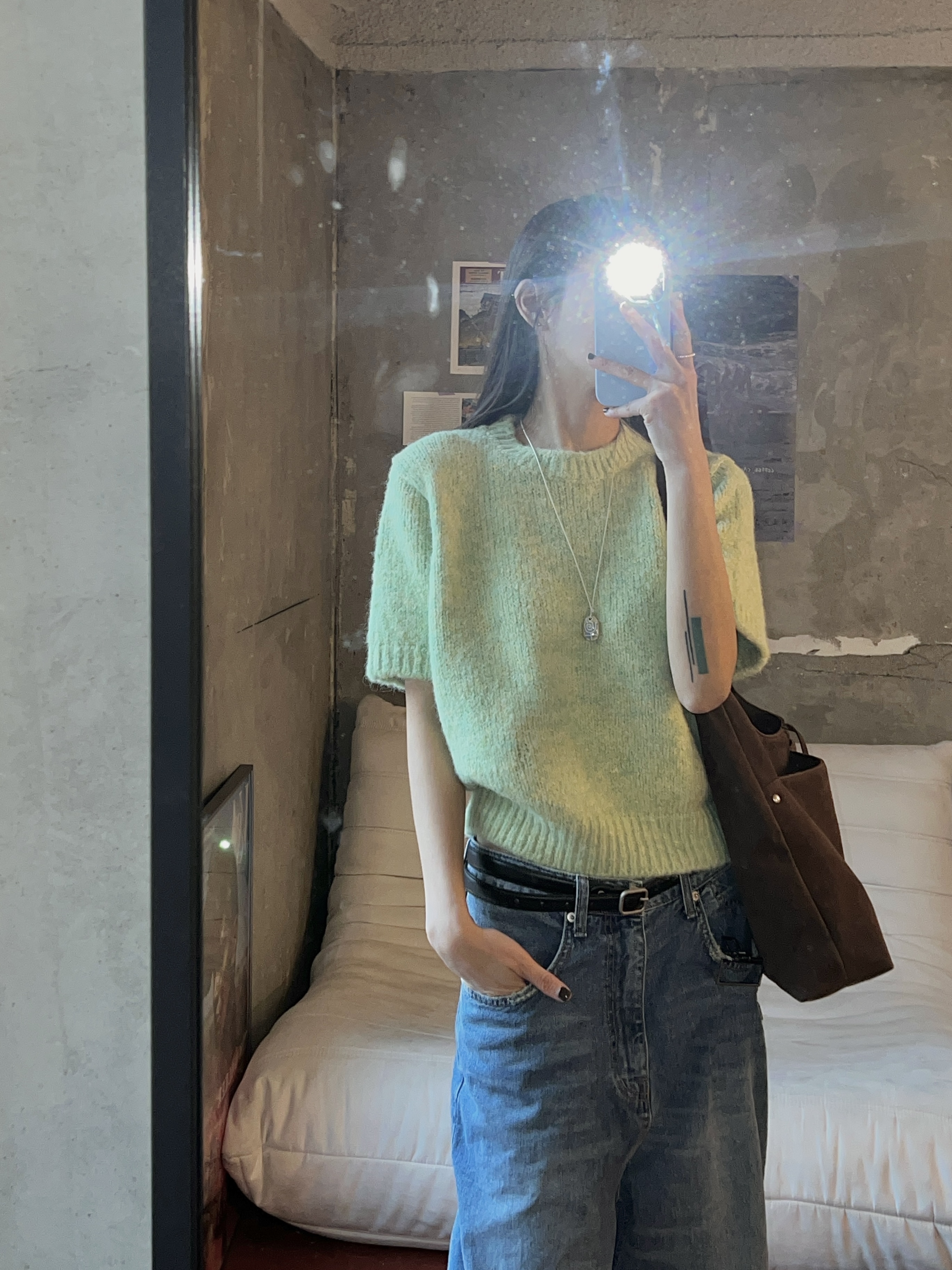 ウール混ラウンドネック半袖カラーニット | 詳細画像4