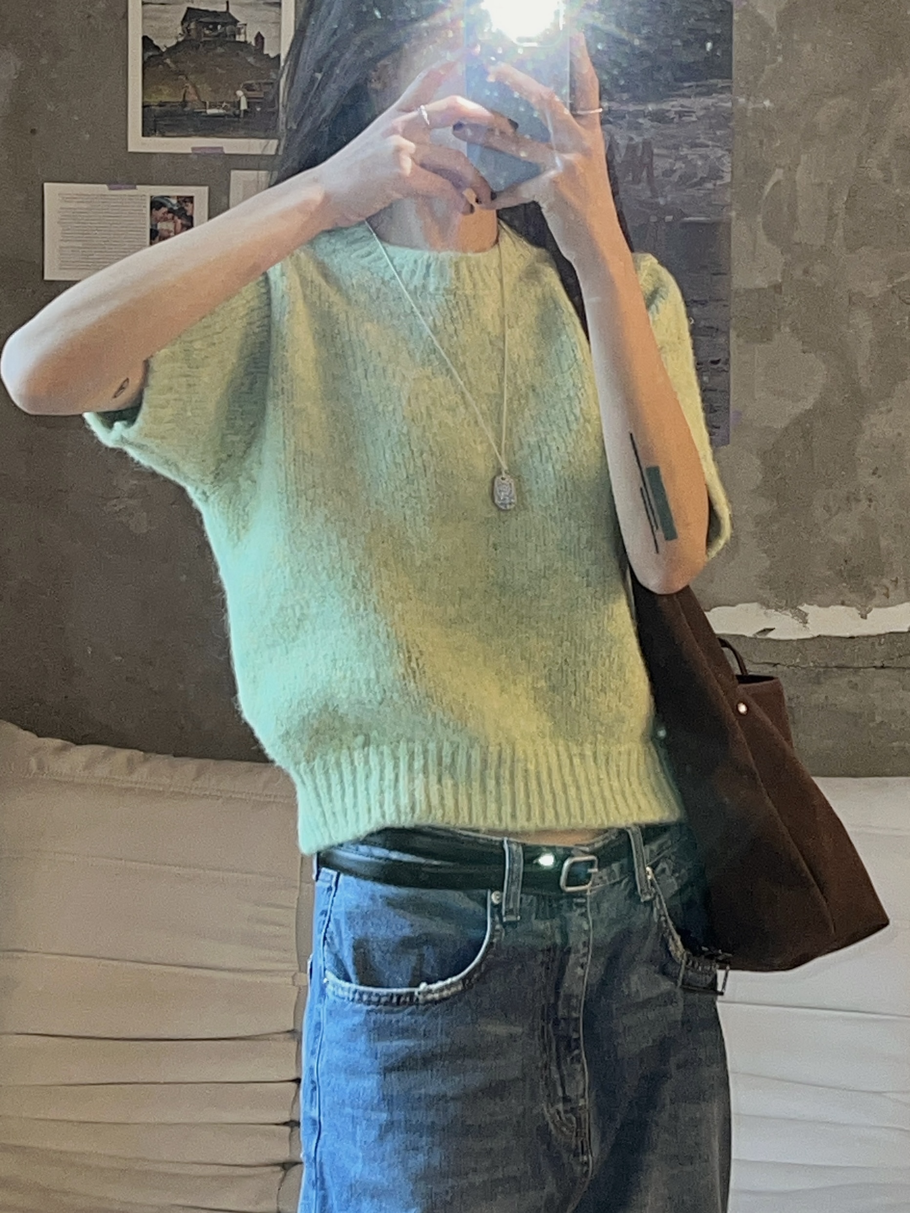 ウール混ラウンドネック半袖カラーニット | 詳細画像2