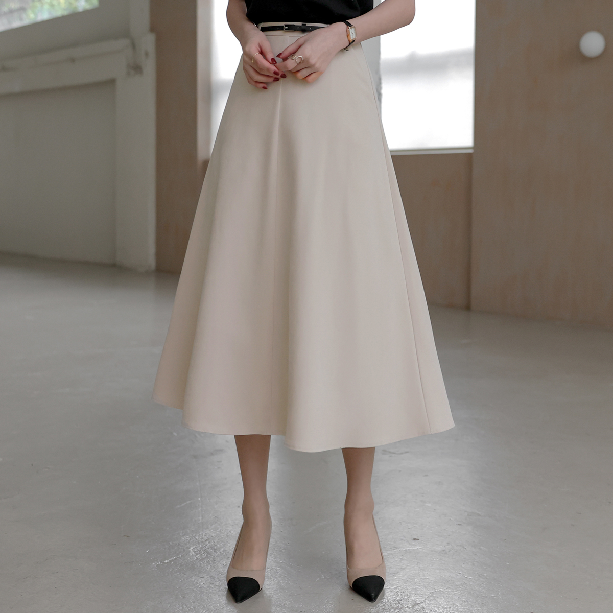 コーデュロイロングフレアスカートベルト | レディースファッション