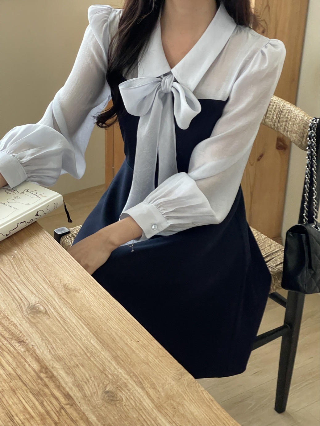 スカーフ付コンビレイヤード風ミニ配色ワンピース | 詳細画像5