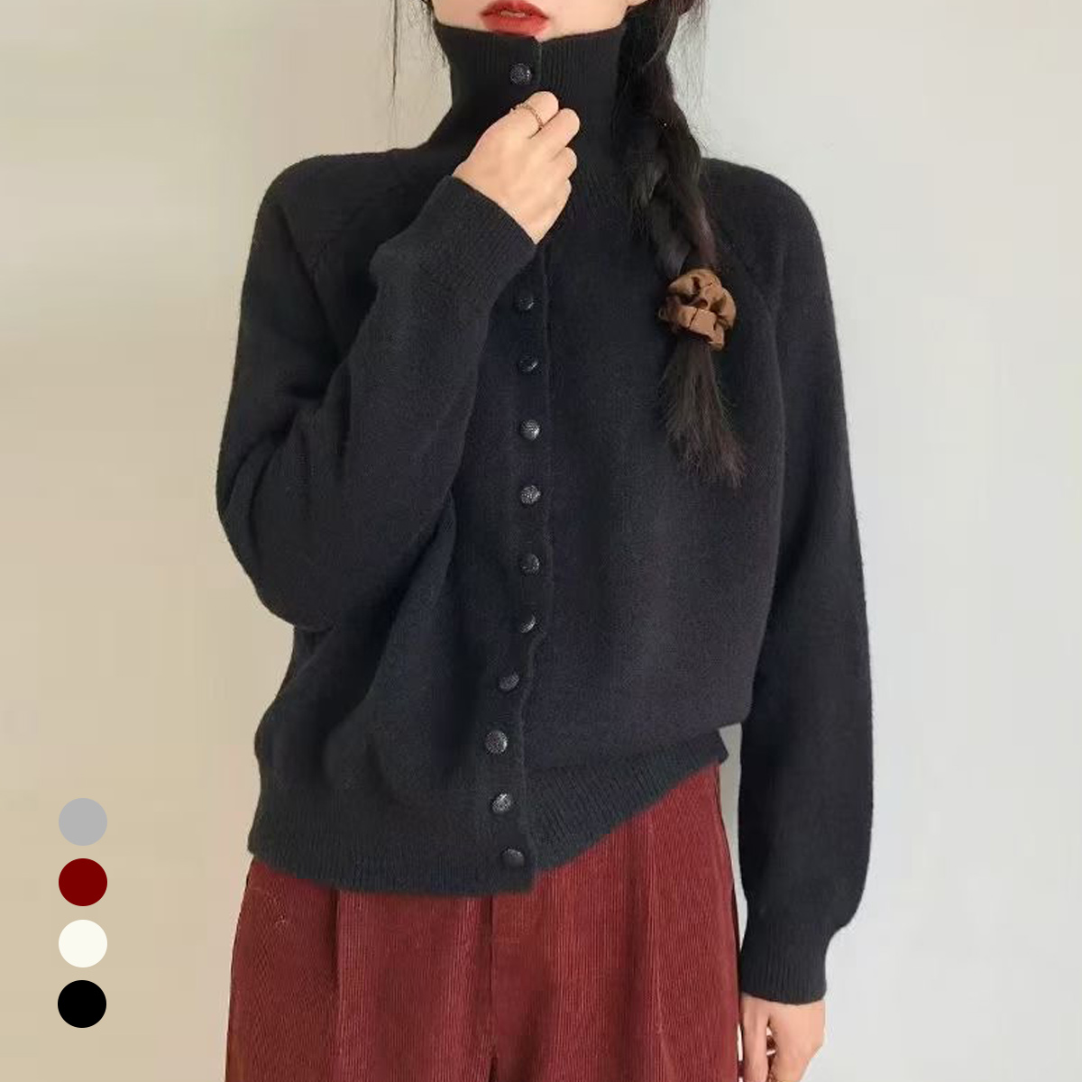 ハイネックボタンカラーカーディガン | レディースファッション通販