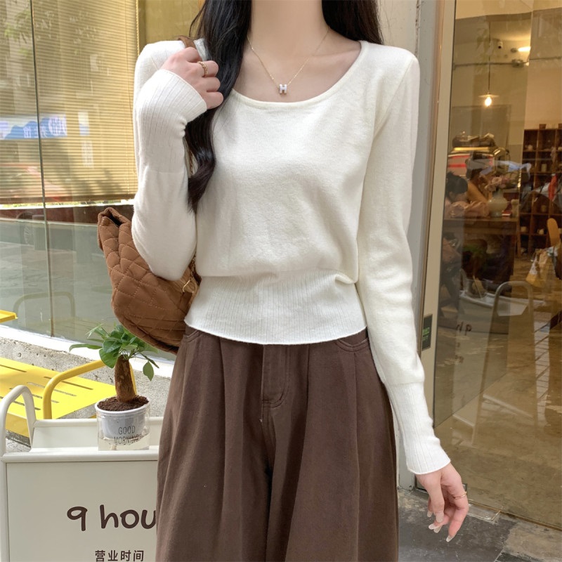 Uネック長袖セミクロップドニット | 詳細画像2