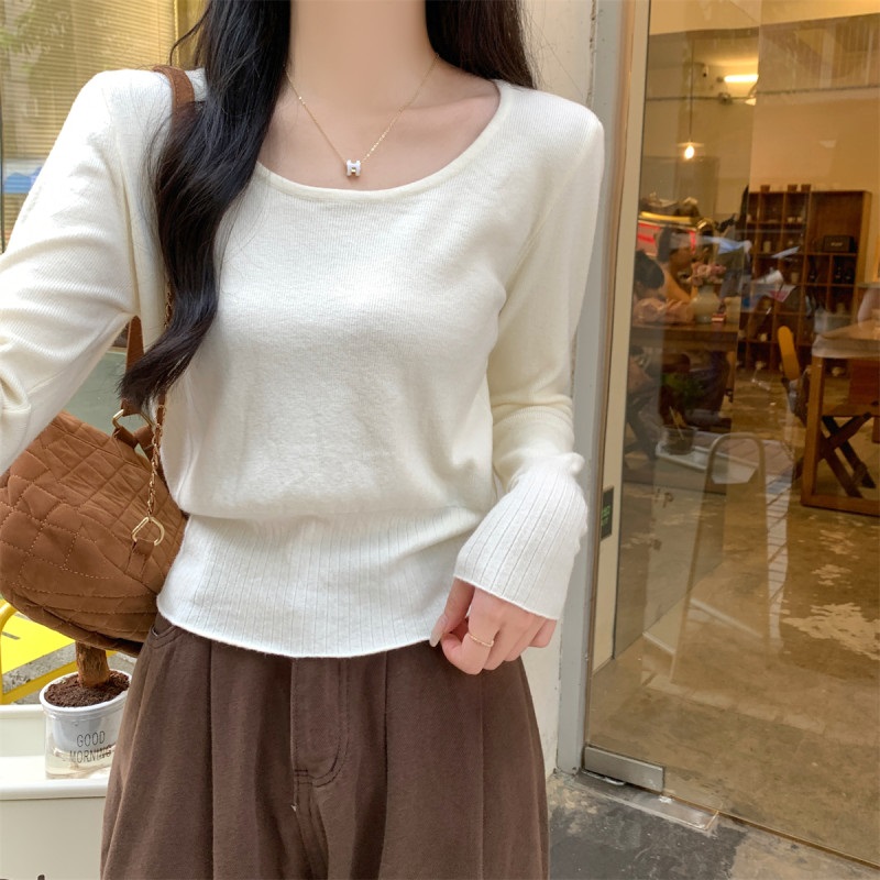 Uネック長袖セミクロップドニット | 詳細画像3