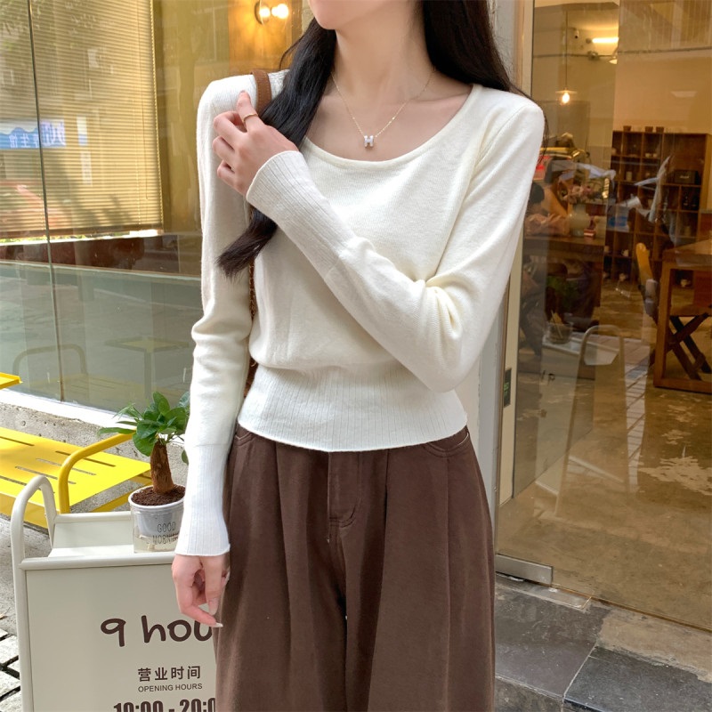 Uネック長袖セミクロップドニット | 詳細画像4