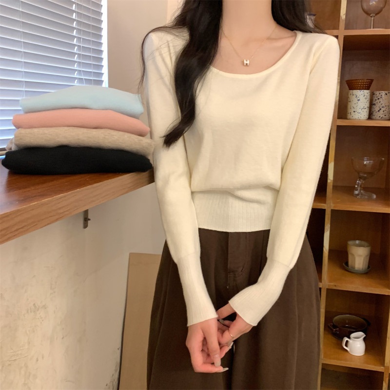 Uネック長袖セミクロップドニット | 詳細画像5