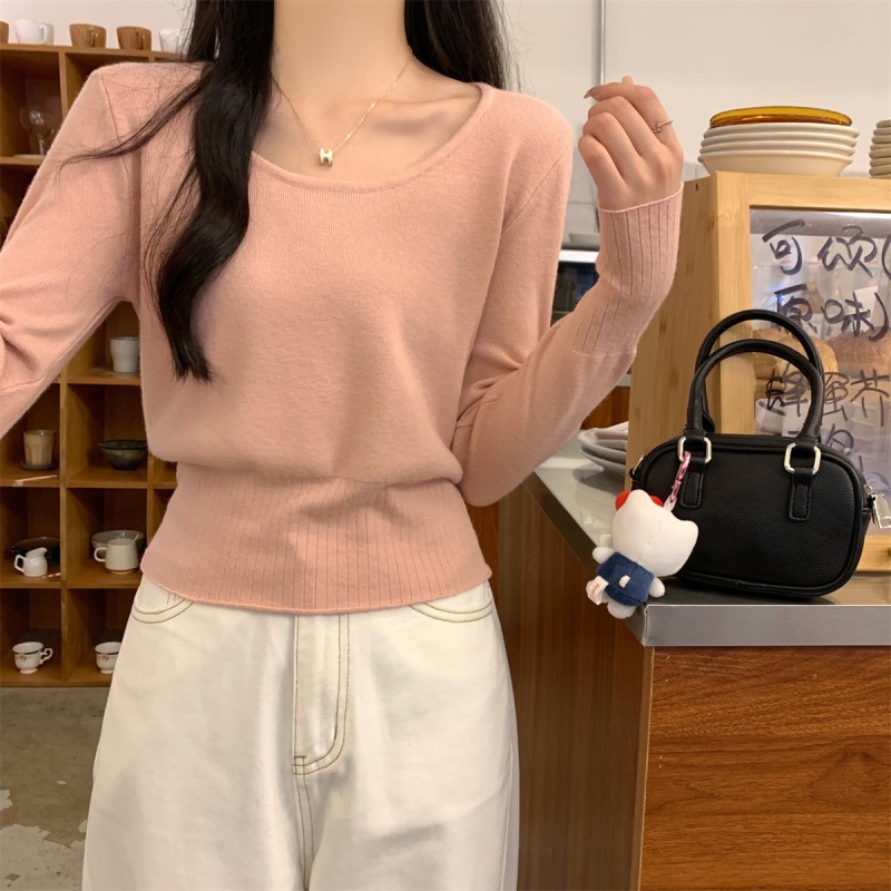 Uネック長袖セミクロップドニット | 詳細画像7