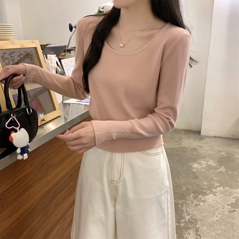 Uネック長袖セミクロップドニット | 詳細画像8