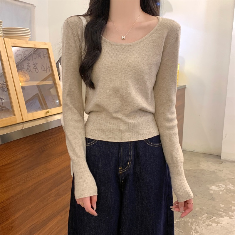 Uネック長袖セミクロップドニット | 詳細画像10