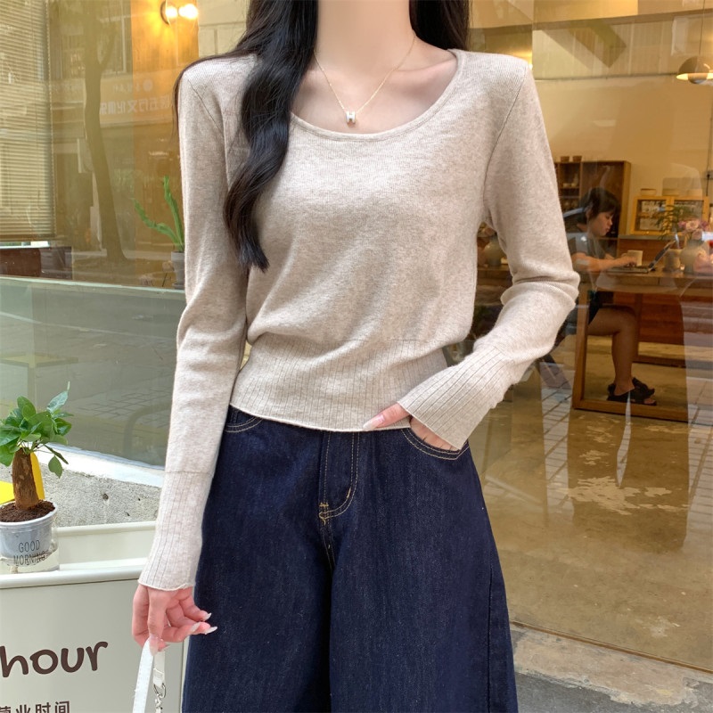 Uネック長袖セミクロップドニット | 詳細画像11