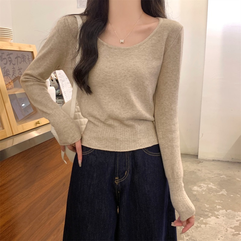 Uネック長袖セミクロップドニット | 詳細画像12