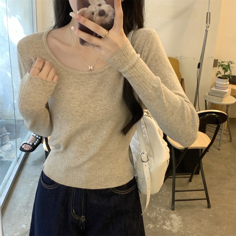 Uネック長袖セミクロップドニット | 詳細画像13