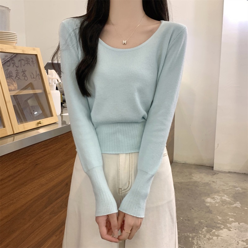 Uネック長袖セミクロップドニット | 詳細画像14