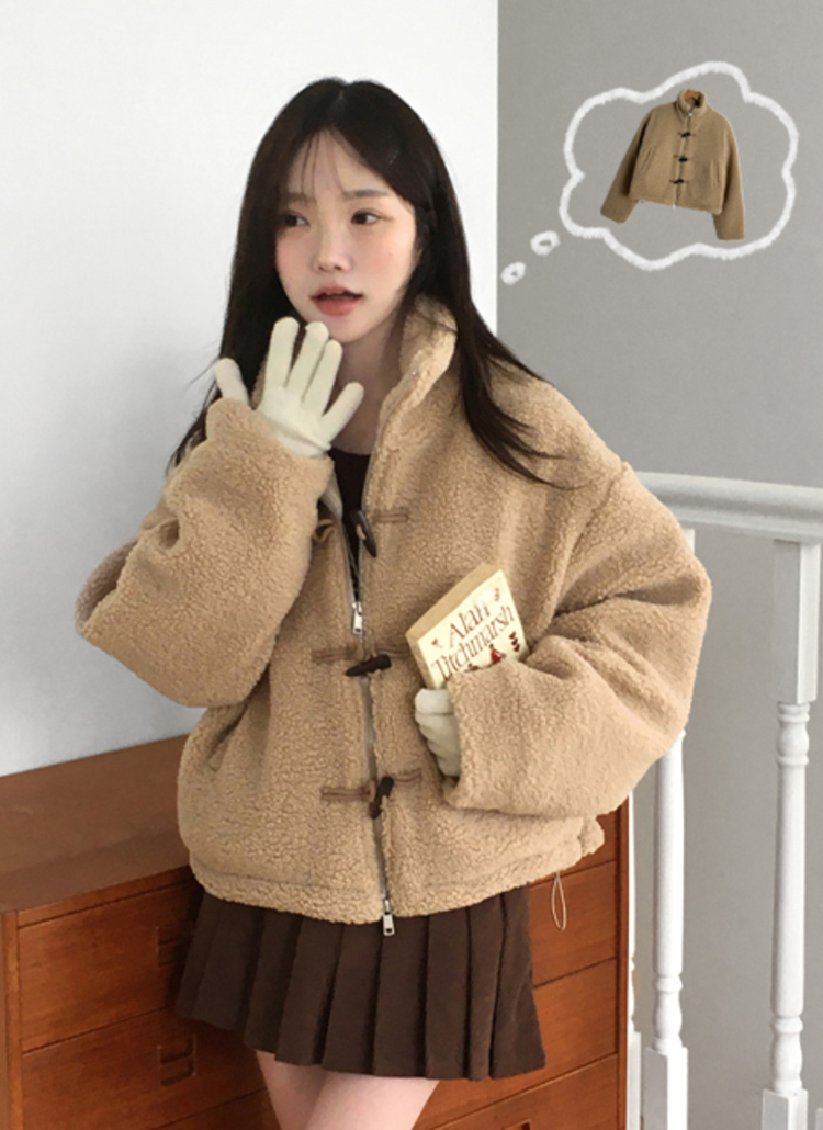 ボアカラーハイネックトグルボタンダブルジップドローコードカラー