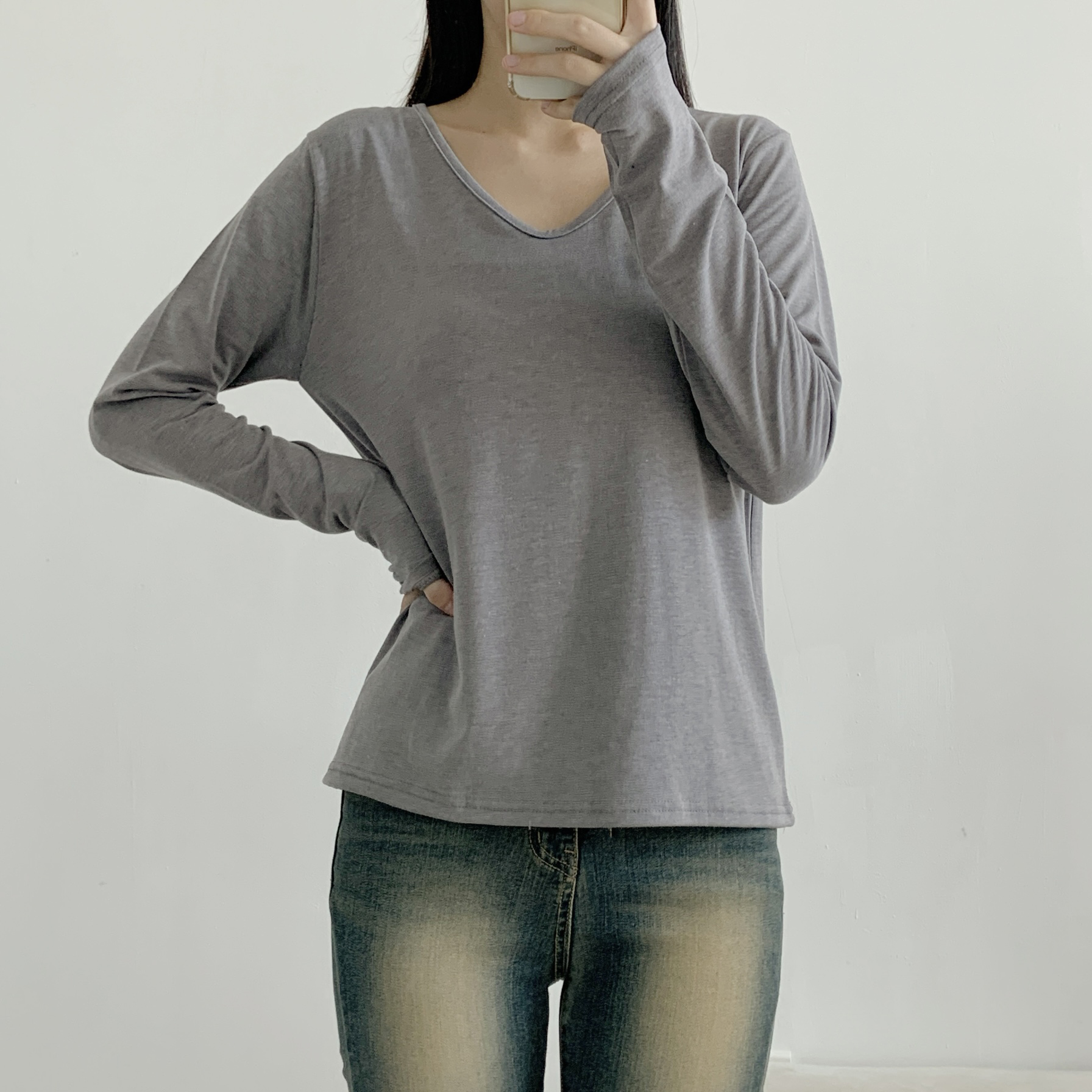 ピーチ起毛VネックベーシックTシャツ | 詳細画像14