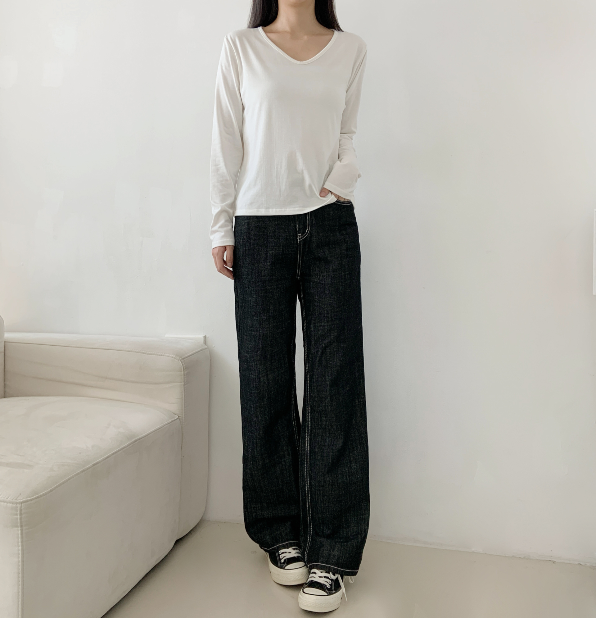 ピーチ起毛VネックベーシックTシャツ | 詳細画像7
