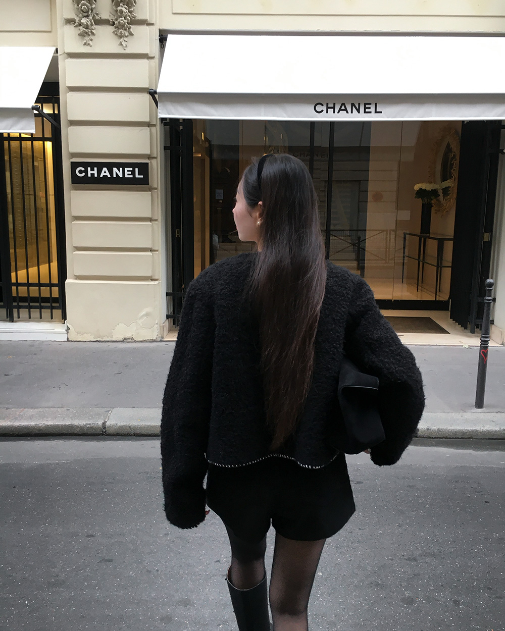 ツイードウール混ボタンラウンドネックステッチ長袖ビジューボタン