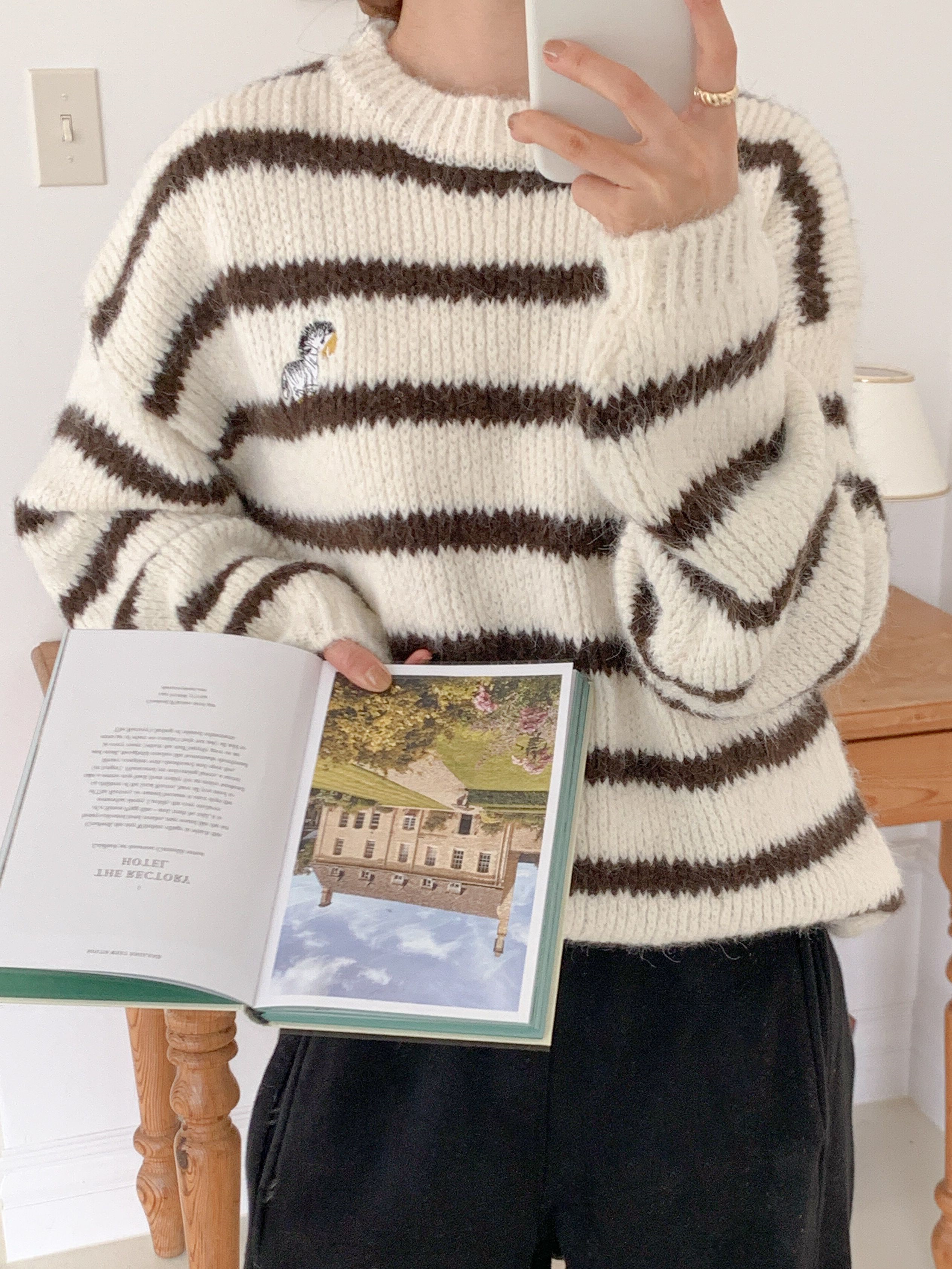 ラウンドネック刺繍ボーダーニット | 詳細画像7